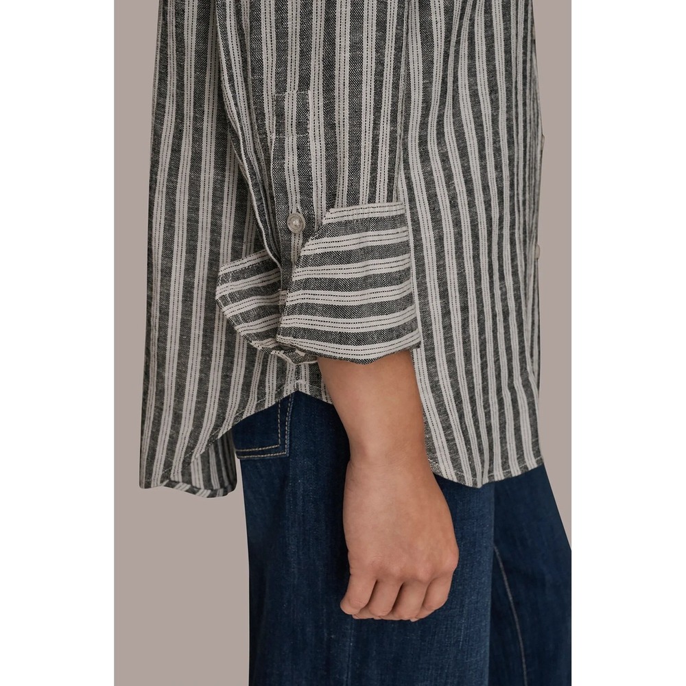 Donna Karan Weekend Striped Linen-Blend Shirt L Coastal Preppy Travel Breathable - Picture 8 of 16